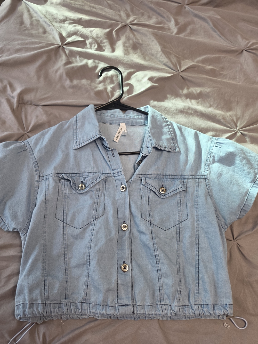 Live 4 Truth Light Blue Cropped Button-Down Denim-Style Shirt